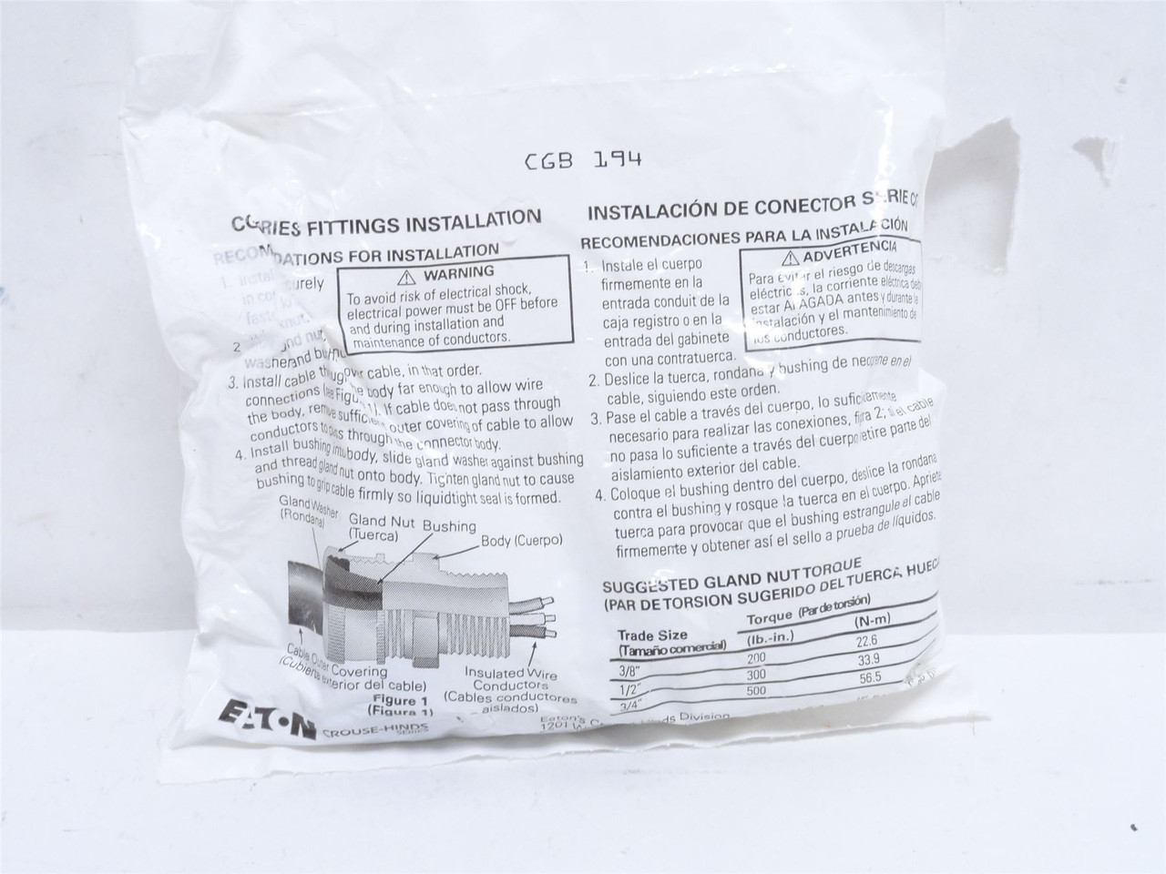 Crouse-Hinds CGB194; Liquid-Tight Conduit Connector Size: 1/2"