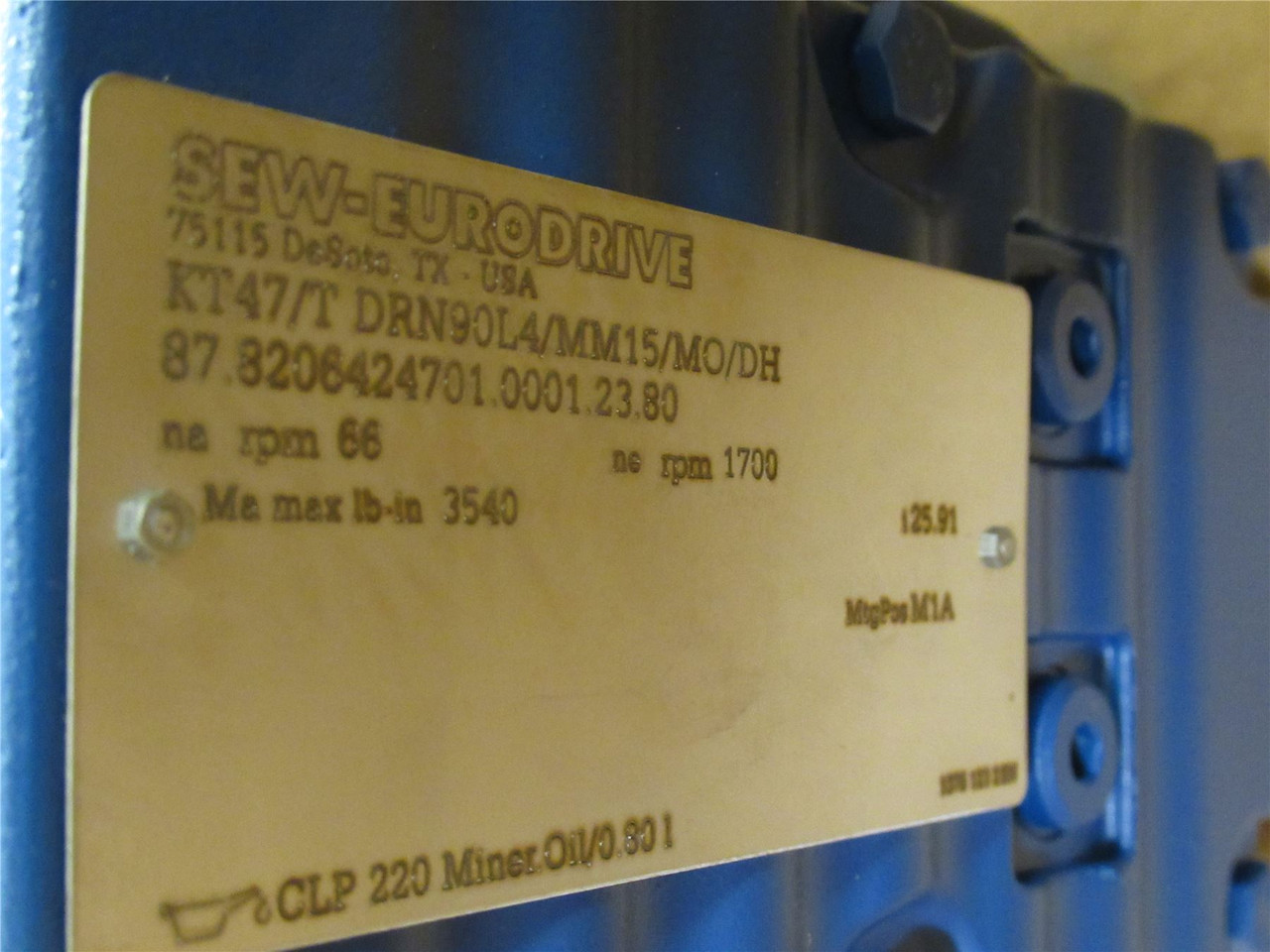 SEW KT47/TDRN90L4/MM15/MO/DH; AC Gearmotor; 26:1 Ratio; 2HP