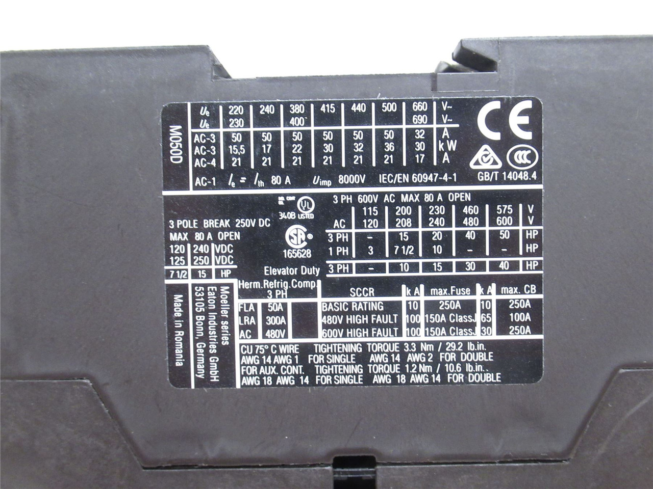 Eaton XTCE050DS1A; Contactor; 50A 4P 600VAC; Coil: 110/120VAC