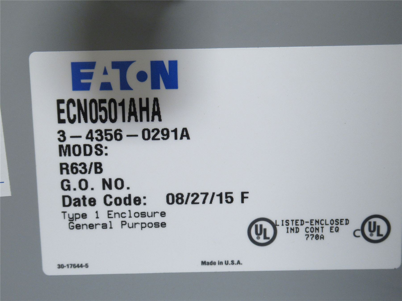 Eaton ECN0501AHA; Enclosed Starter; 1-5A; 600VAC