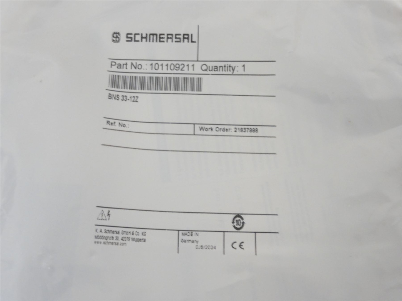 Schmersal 101109211; Safety Sensor; 1NO/2NC; 100VAC/DC