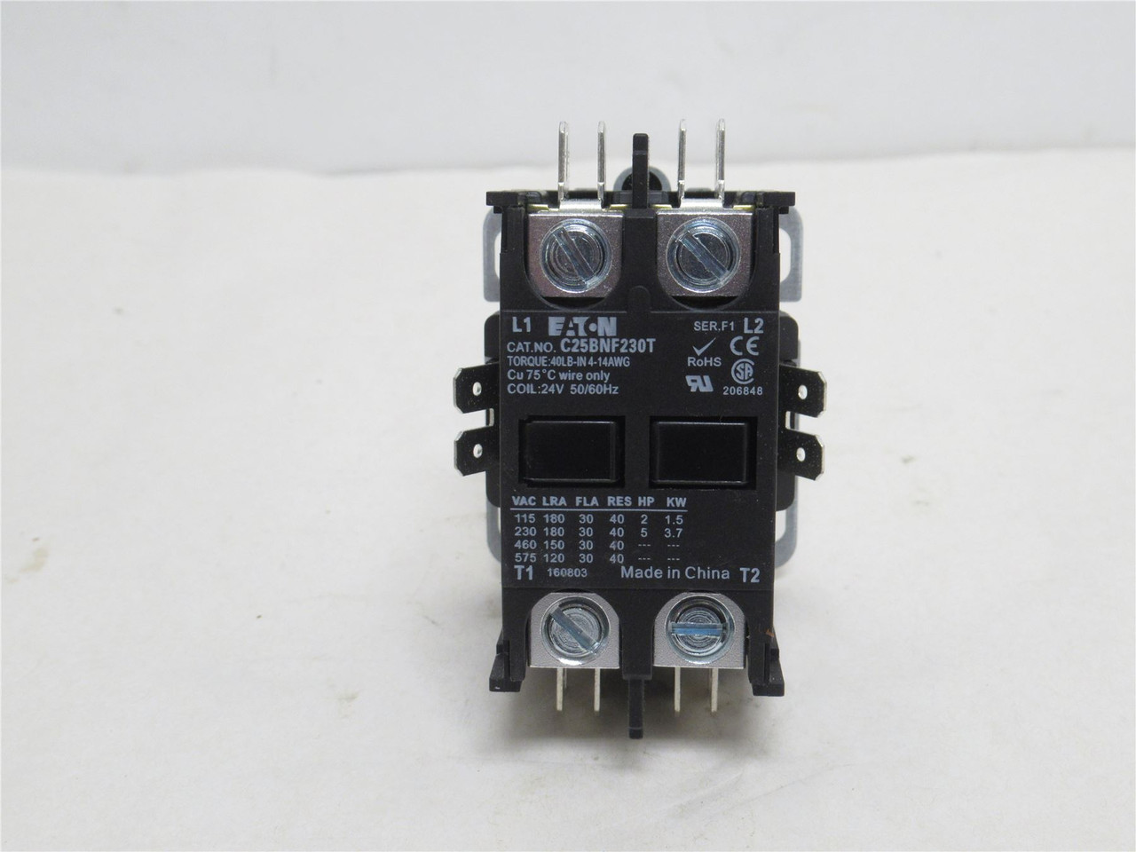 Eaton C25BNF230T; Contactor; 30A; 2P; 600VAC; Coil: 24VAC