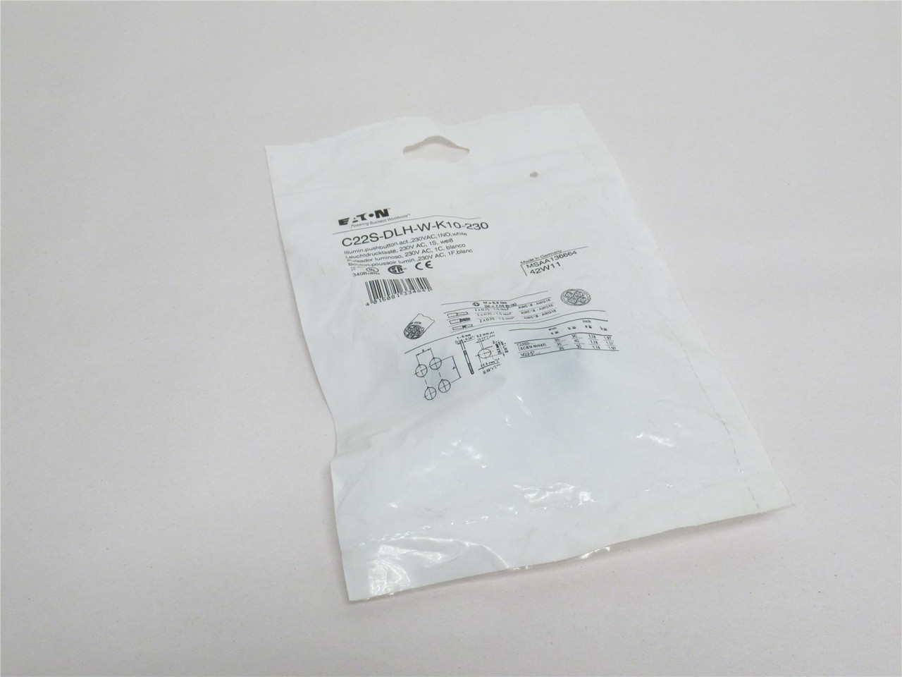 Eaton C22S-DLH-W-K10-230; Illuminated White Push-Button; 230V