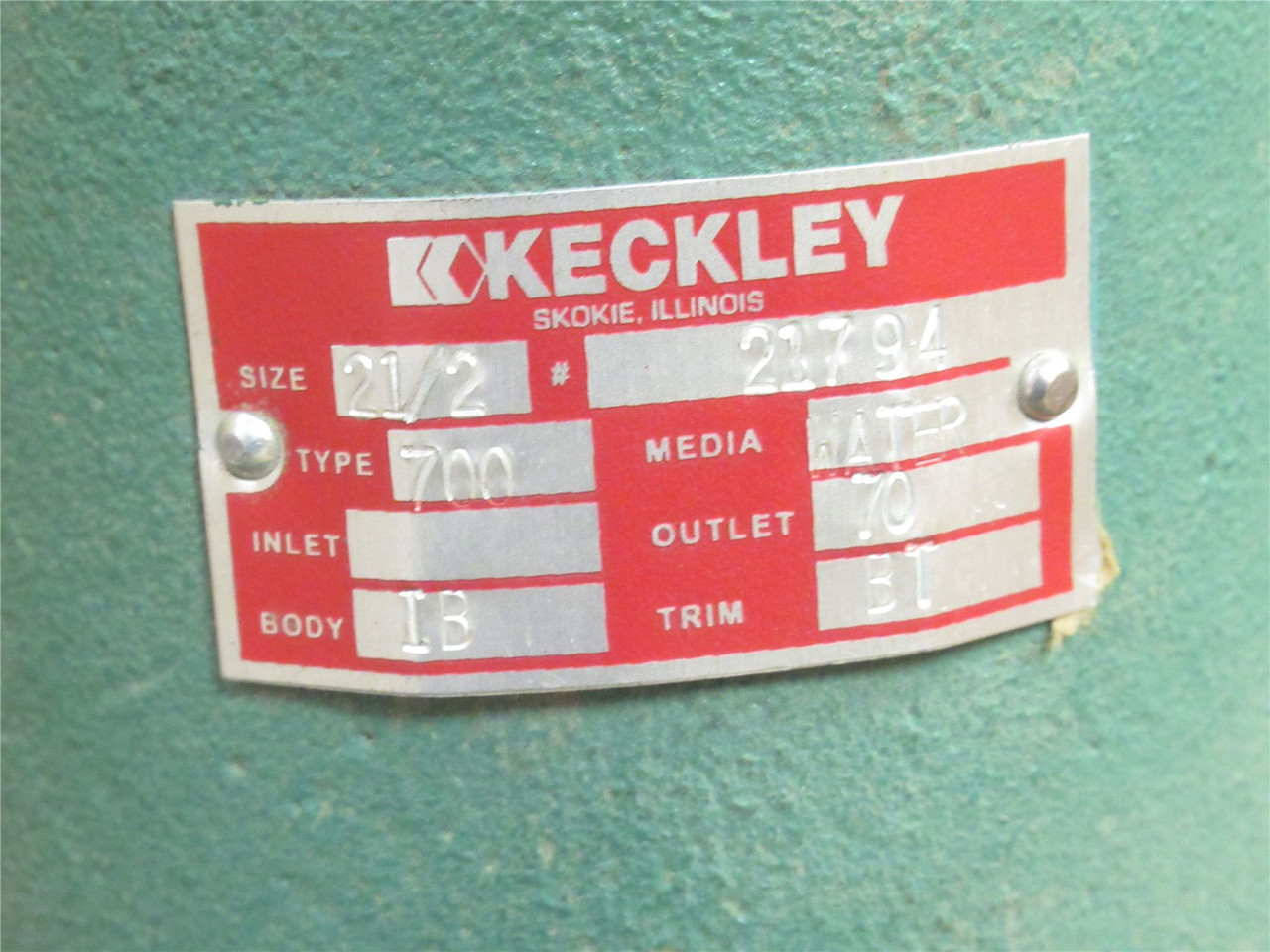 Keckley Type 700;  Pressure Regulating Valve; 2-1/2NPT