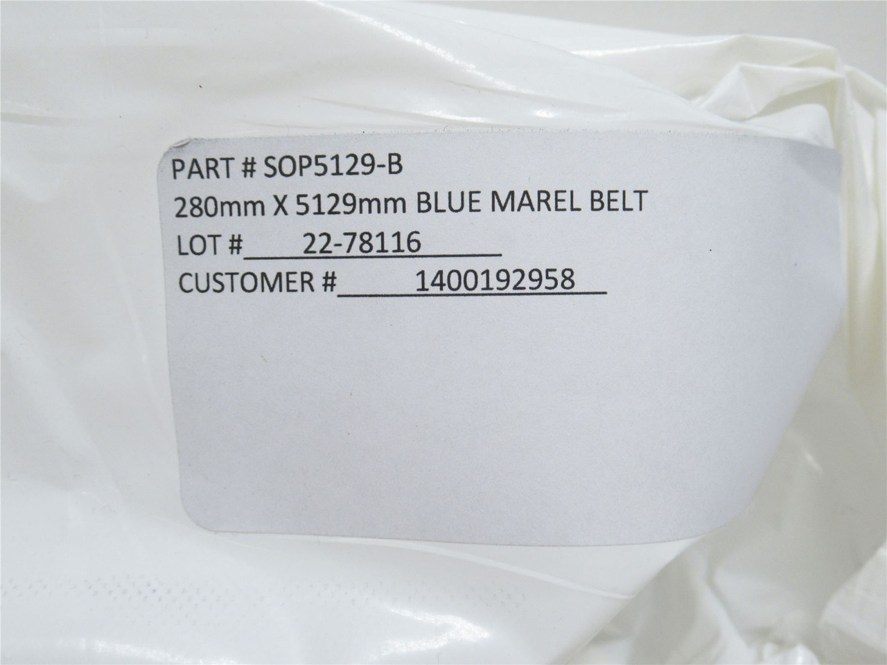 Marel SOP5129-B; Blue Conveyor Belt 280mm Wide; 5129mm Long