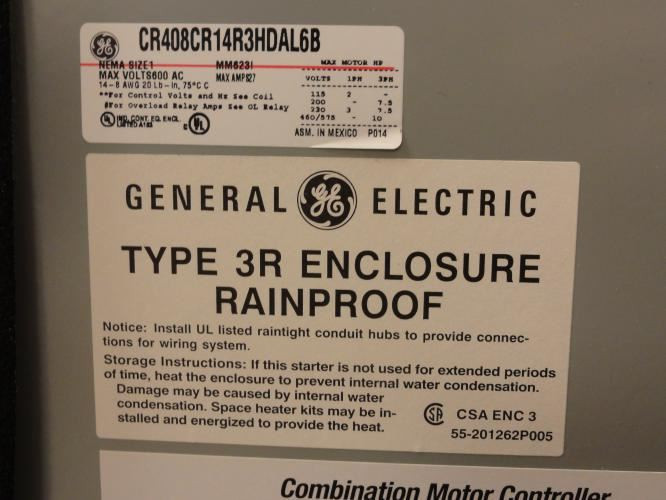 GE CR408CR14R3HDAL6B; Starter 13-27A 3P 575V Coil: 120VAC