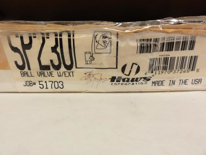 Haws SP230; Ball Valve W/Flag Extension 1/2 NPT x 3/8 NPT