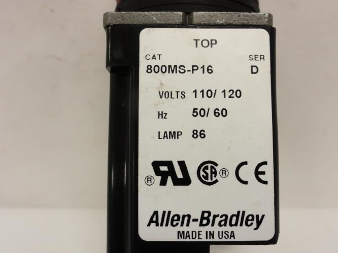 Allen-Bradley 800MS-P16; Pilot Light; 110/120V@50/60Hz; Lamp 86