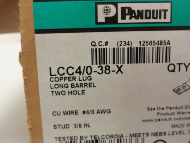 Panduit LCC4/0-38-X; Compression Lug; Two-3/8"  Holes; 4/0 Awg