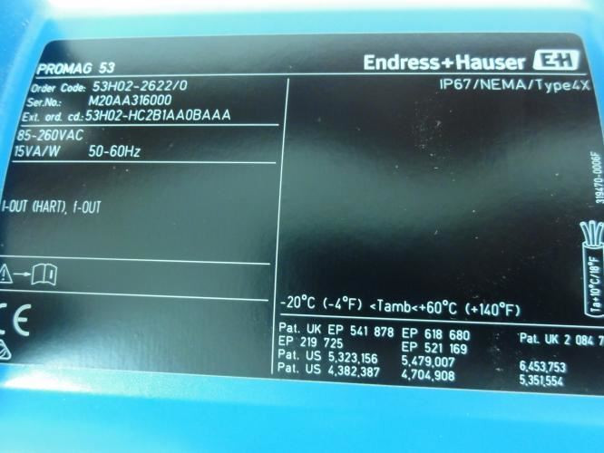 Endress+Hauser 53H02-HC2B1AA0BAAA; Proline Promag Flowmeter 53P