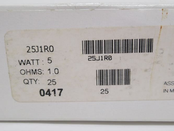 Ohmite 25J1R0; Lot-25; Through Hole Resistors; 1ohm; 1/2W