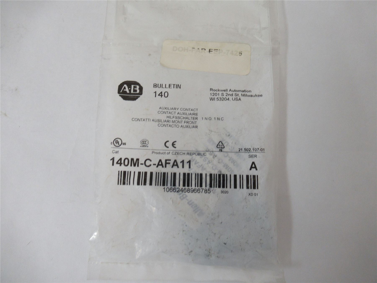 Allen-Bradley 140M-C-AFA11; Auxilary Contactor 24V 1 NO/1NC