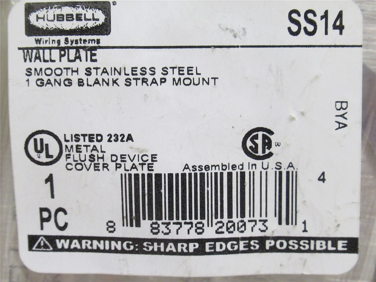 Hubbell SS14; Standard Blank Gang Plank; SS; Screw Mount