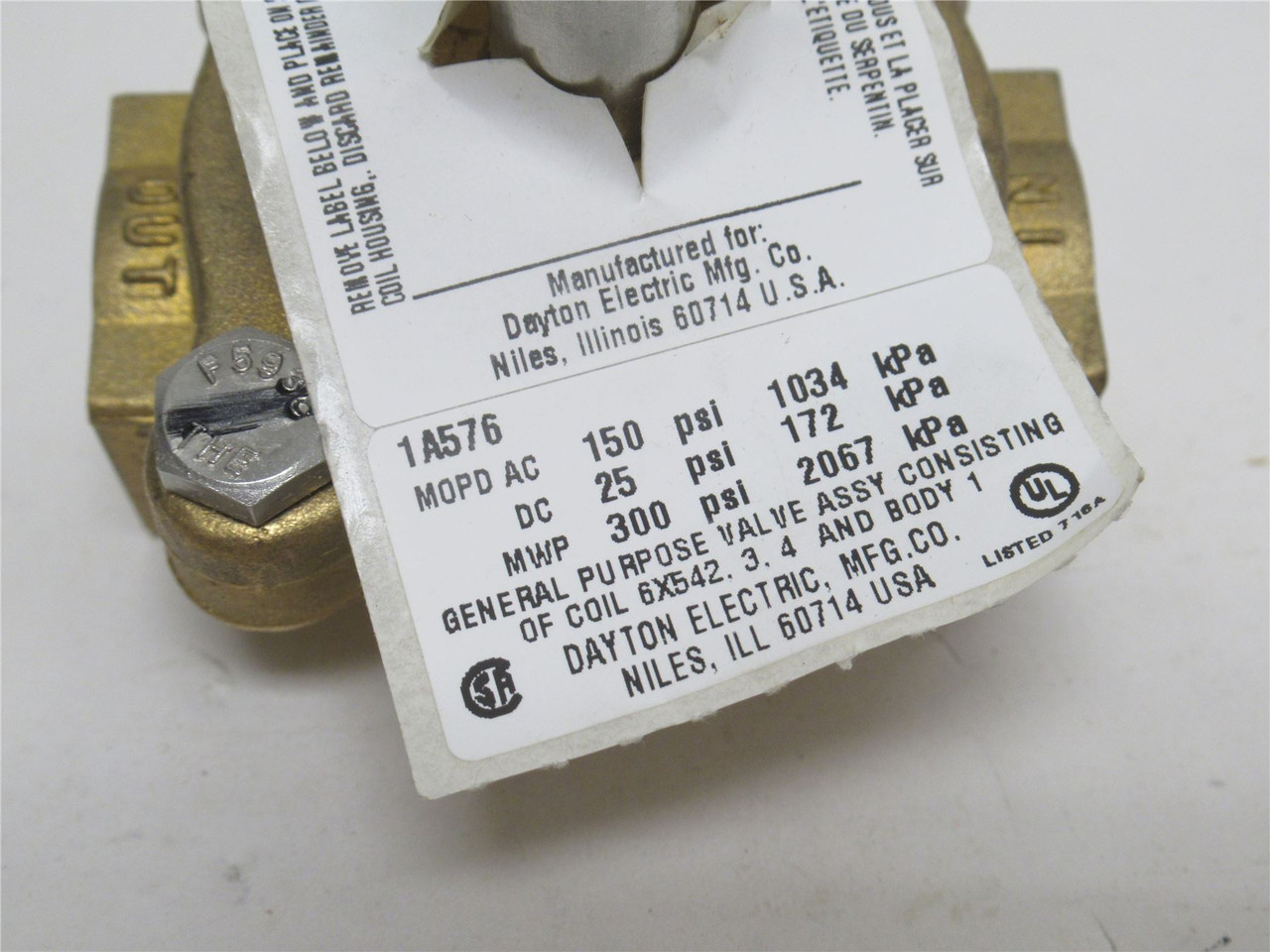Dayton 1A576; Solenoid Valve Body; 2-Way; No Coil; 3/8NPT