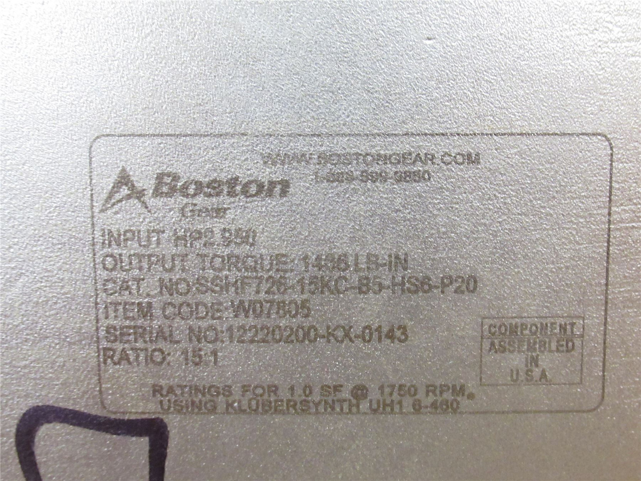 Boston Gear SSHF726-15KC-B5-HS6-P20; Gear Reducer; 15:1 Ratio