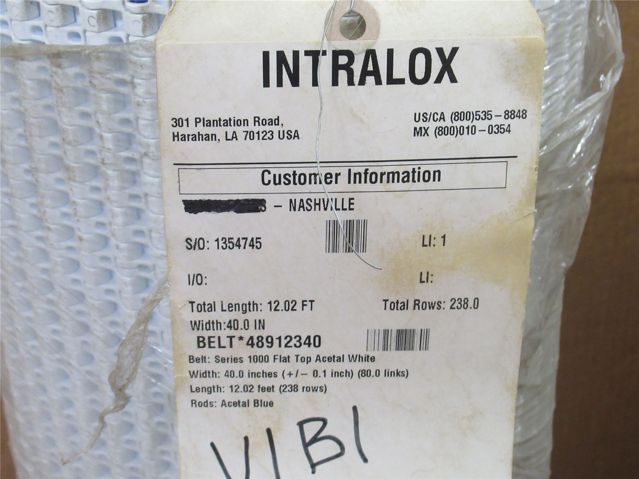 Intralox 48912340; Acetal White Belt; 40" Width x 12' Long