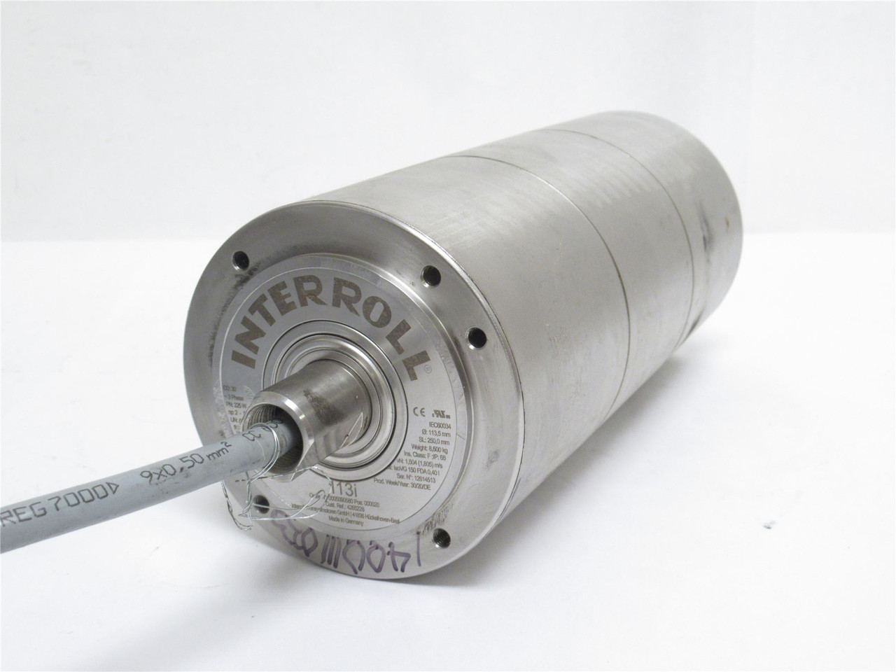 Interroll 113RX10X260XLSX23; Drum Motor 230VAC; 250mmW x 113.5mmOD