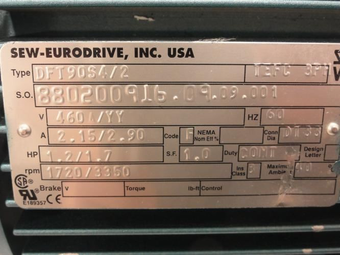 SEW SH57DT90S4/2; Gearmotor; 24.77 Ratio; 460V; 1720/3350Rpm