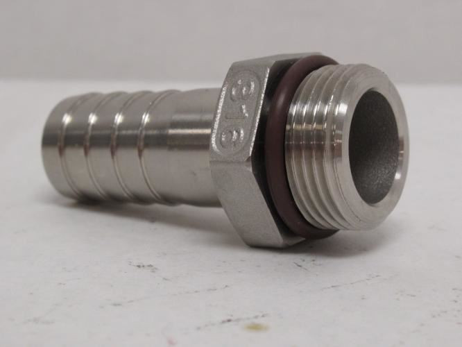 Industry-Std 3DTT3; Barbed Fitting. 3/4 BOSS x 3/4 Hose SS316