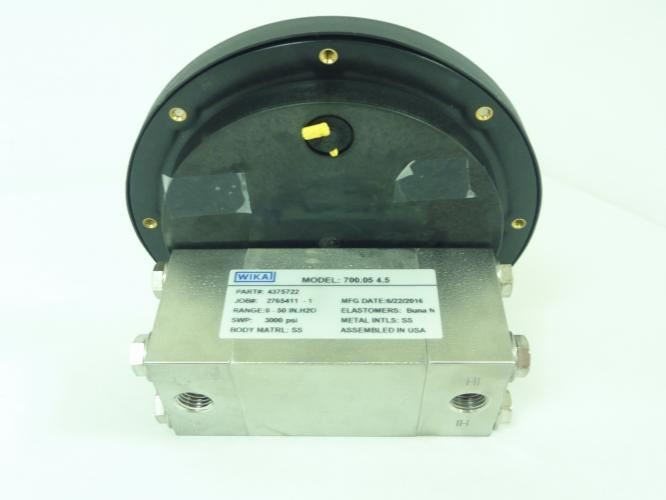 Wika 4375722; Differential Pressure Gauge 0-50inH20; 1/2"NPT