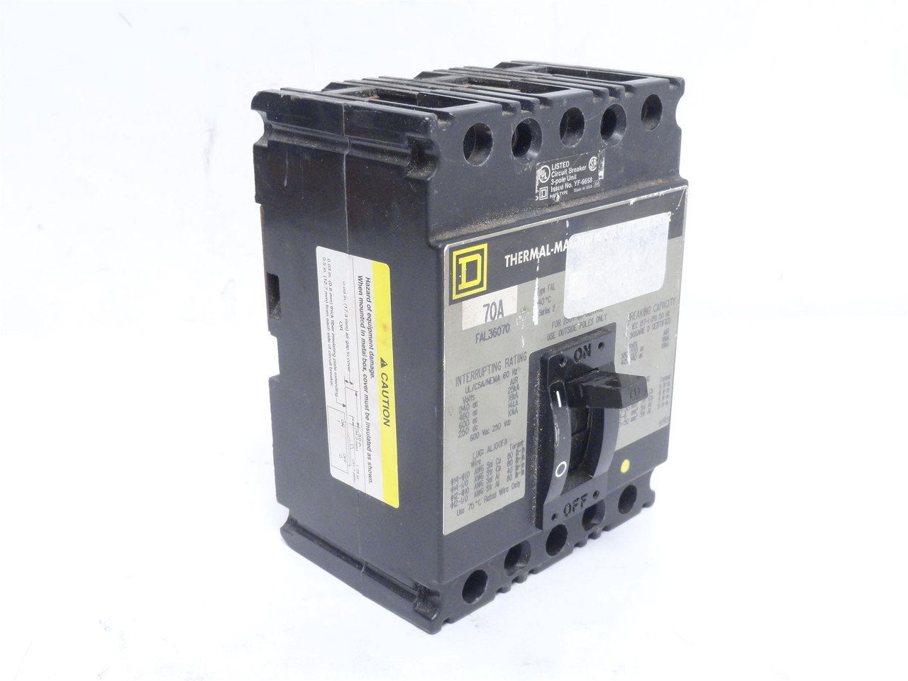 Square D FAL36070; Circuit Breaker 70A 3P 600VAC (Missing 1 Lug)