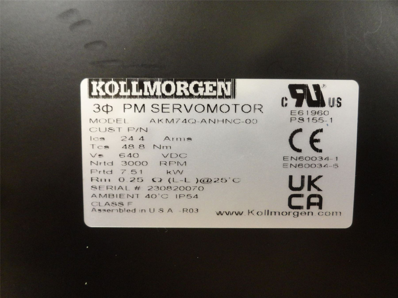 Kollmorgen AKM74Q-ANHNC-00; DC Brushless Servo-Motor; 7.5KW