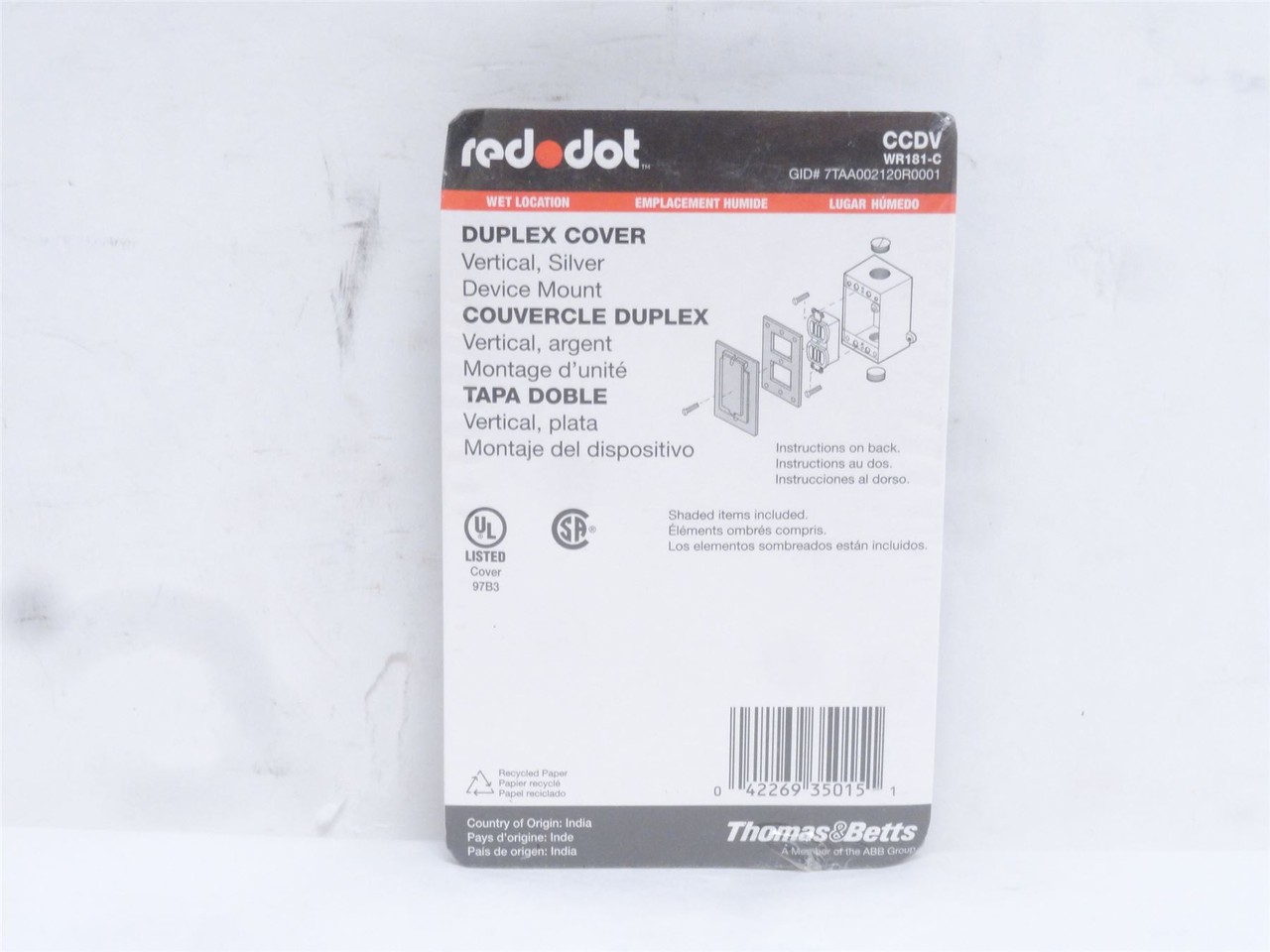 Red Dot WR181-C; Duplex Receptacle Cover; CCDV