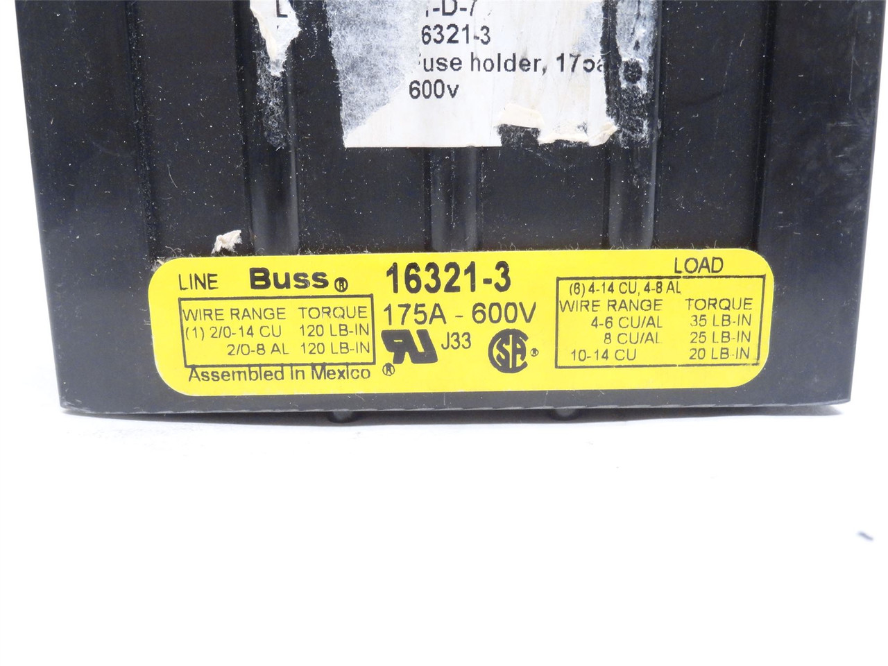 Bussmann 16321-3; Power Distribution Block; 175A; 3P; 600VAC