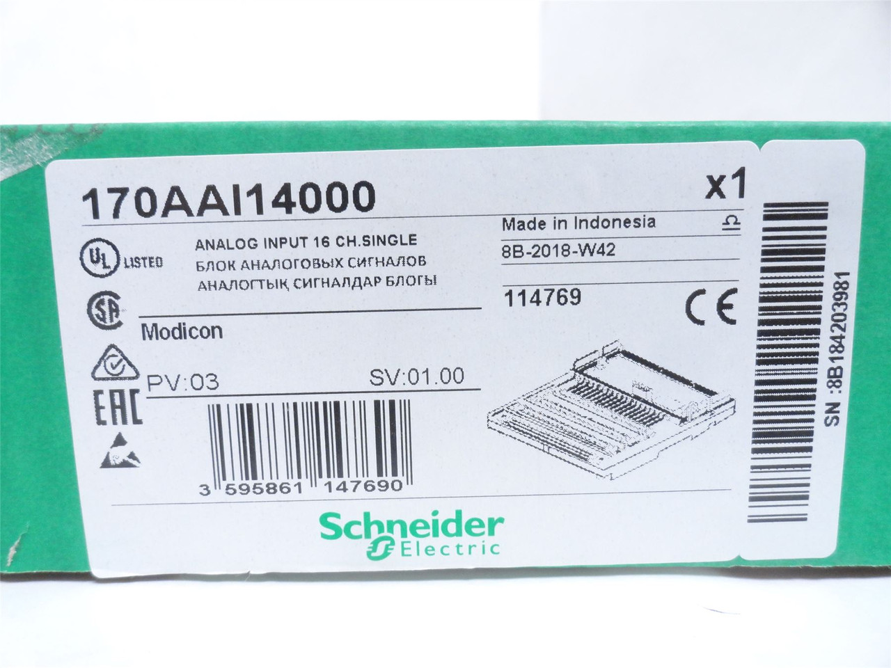 Schneider 170AAI14000; Input Module Expansion; 16 Channel