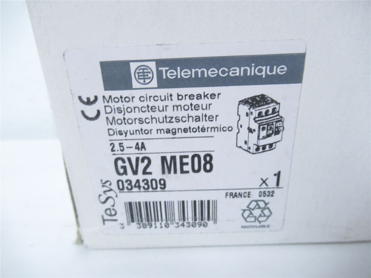 Telemecanique GV2ME08; Manual Starter 2.5-4A 600VAC