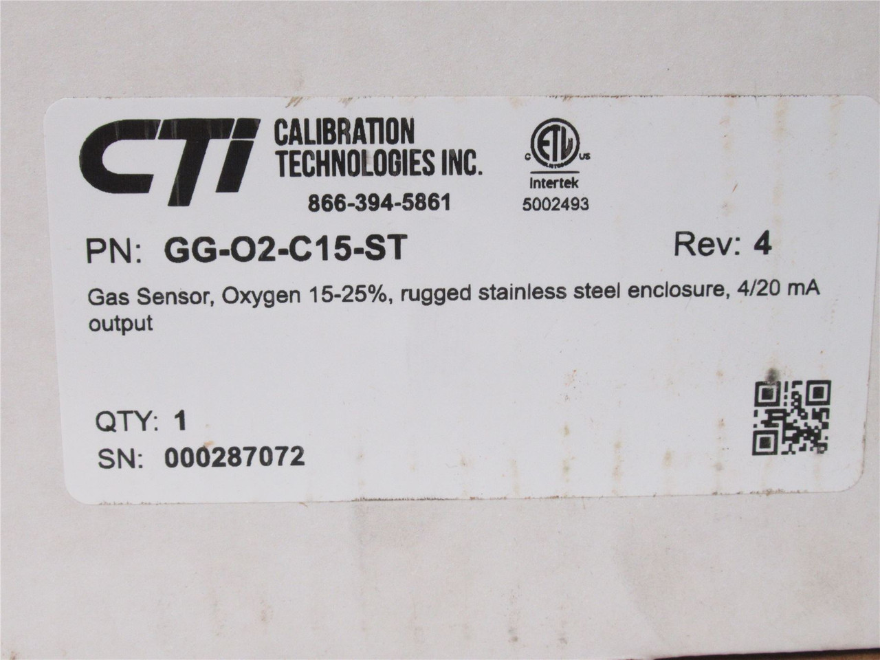 CTI GG-O2-C15-ST; Oxygen Gas Sensor Enclosure; SS; 24VDC