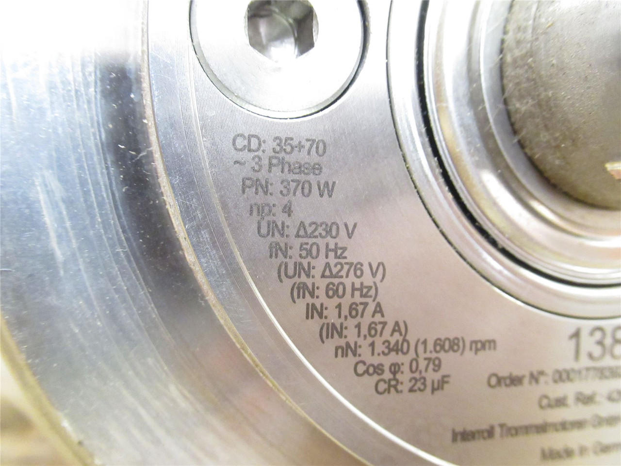 Interroll 370W-400mm; Drum Motor 400mm BeltWidth 230VAC .38m/s