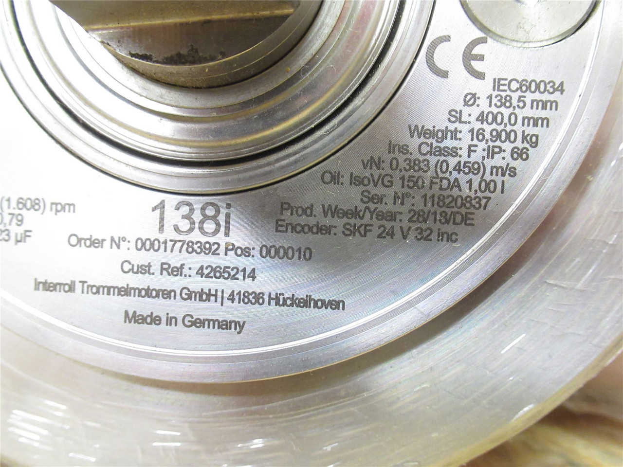 Interroll 370W-400mm; Drum Motor 400mm BeltWidth 230VAC .38m/s