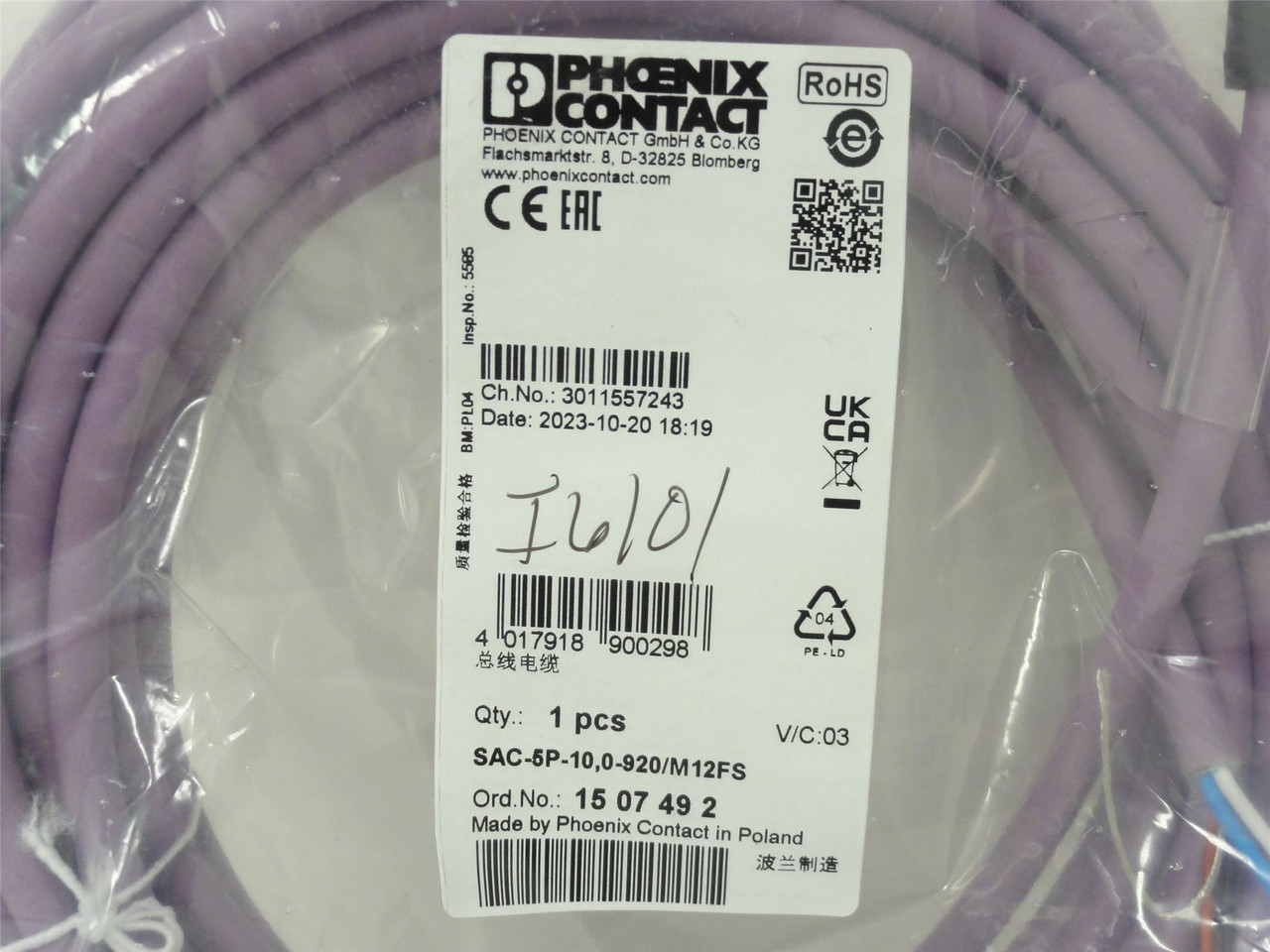Phoenix Contact 1507492; Cordset; SAC-5P-10;0-920/M12FS