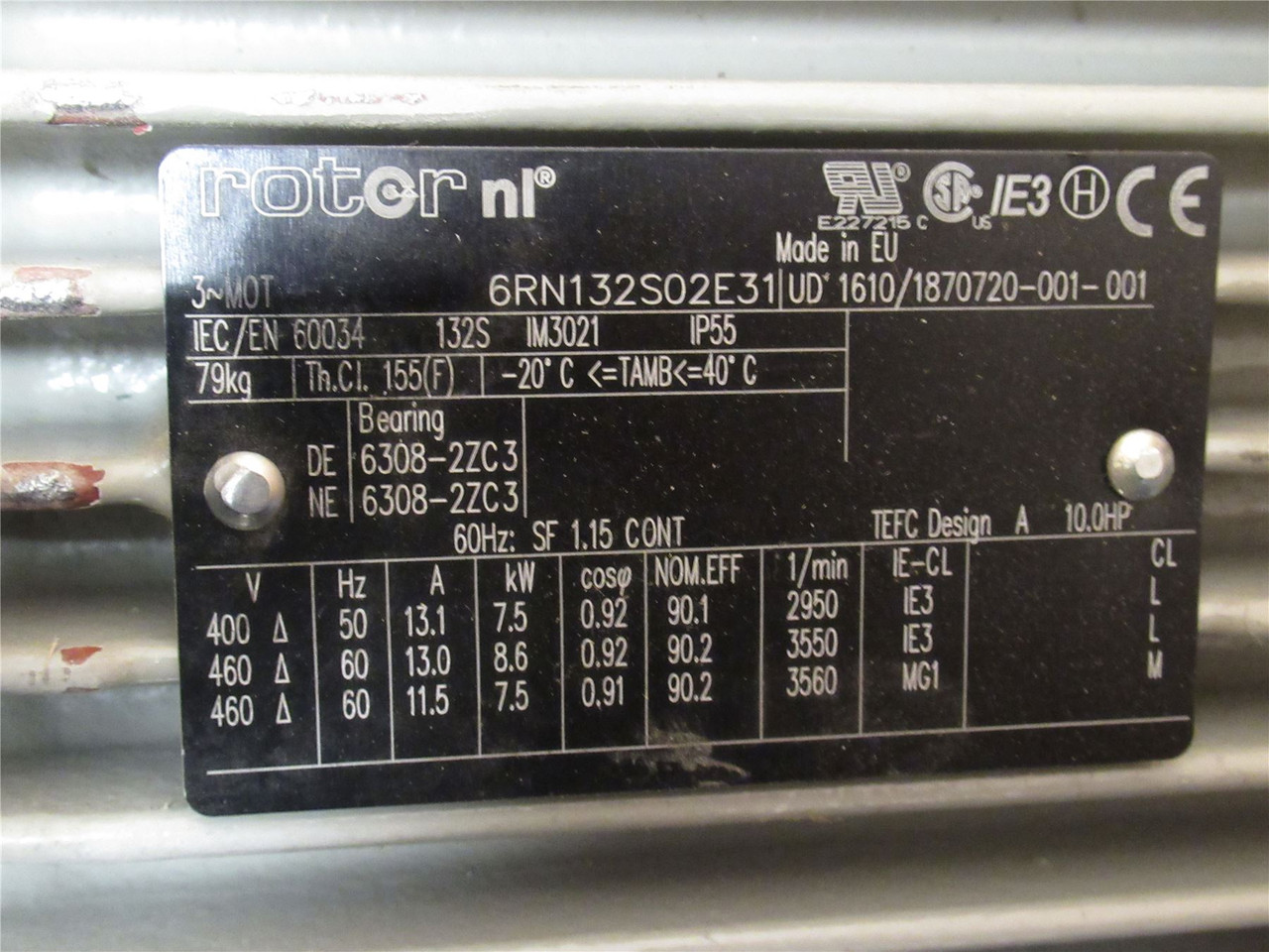 RotorNL 6RN132S02E31/UD; AC Motor 10HP; 460V; 3560RPM; 3PH
