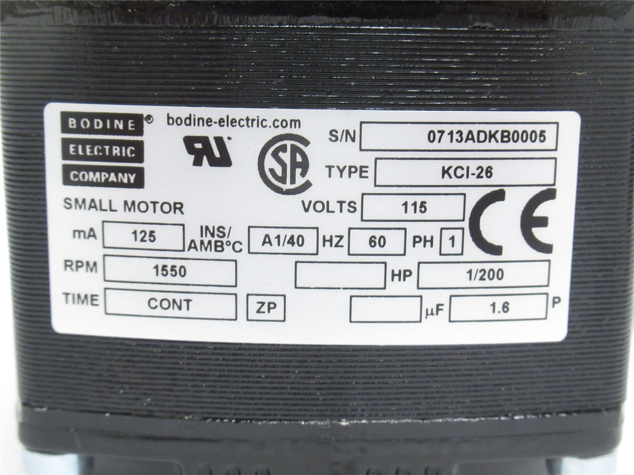 Bodine KCI-26; Torque Motor 1/200HP; 115VAC; 1550RPM; 1PH