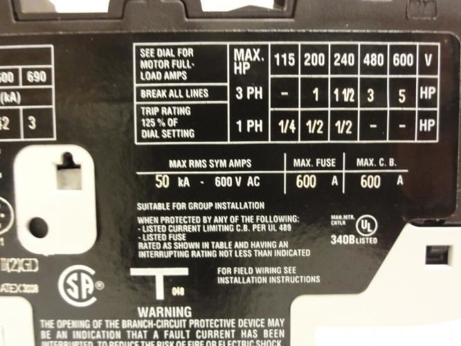 Eaton XTPR6P3BC1XTPAXLSA; Manual Starter 4.0-6.3A 3P 600V
