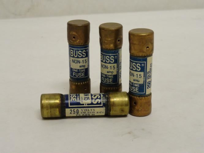 Bussmann NON 15; Lot-4 One Time Fuses; 15A; 250VAC