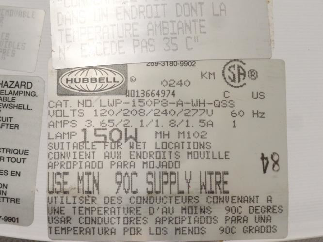 Hubbell LWP-150P8-A-WH-QSS; Pendant Mount w/Magnetic HID Ballast
