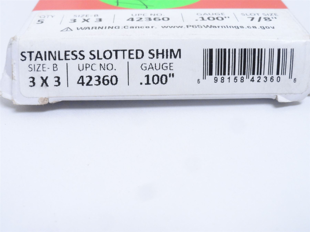Precision 42360; Lot-5; Slotted Shim; SS; 0.100" Gauge