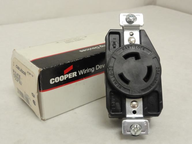 Cooper CWL620R; Black Locking Receptacle; 20A; 240VAC; 2P