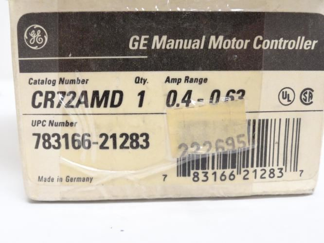 GE CR72AMD; Manual Motor Controller; 0.4-0.63A; 600VAC