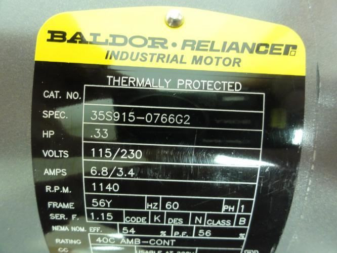 Baldor 35S915-0766G2; Motor; 0.33HP; 115/230V; 1140RPM