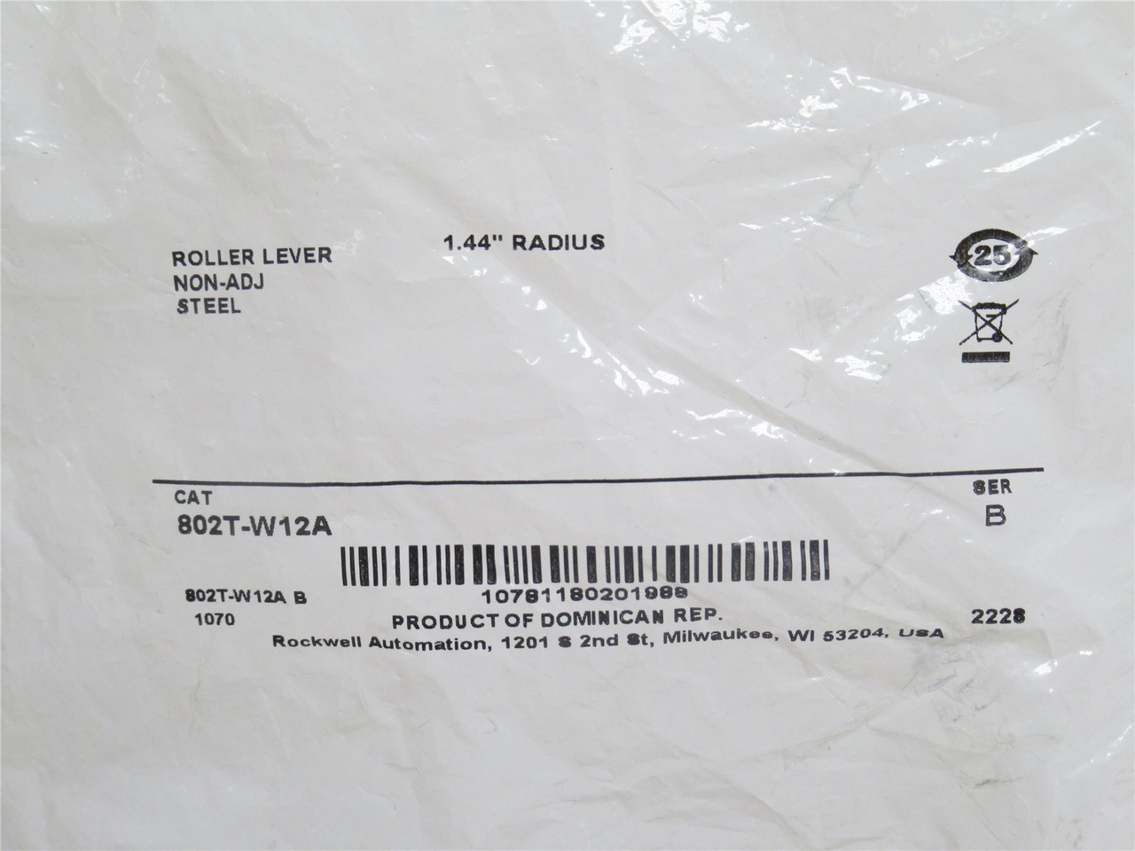 Allen-Bradley 802T-W12A; Offset Roller Lever; 3/4" Roller OD