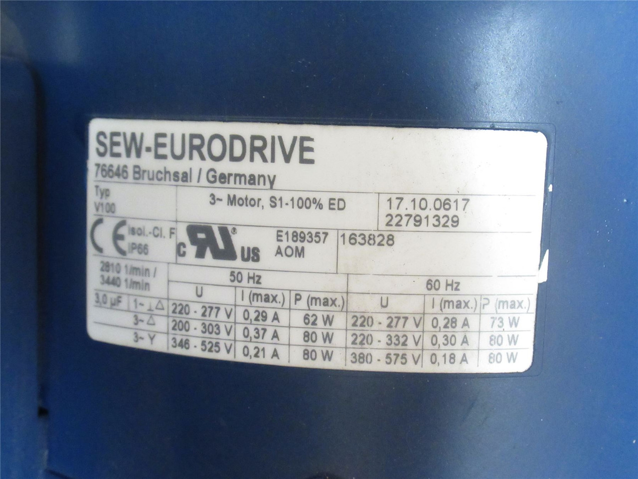 SEW K37DRN100L4/EK8R/V; AC Gearmotor; W/Brake; 4:1 Ratio; 4HP
