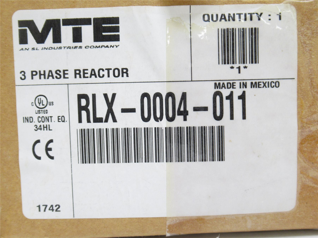 MTE RLX-0004-011; Line Reactor; 4 Amps; 600VAC; 3 Phase