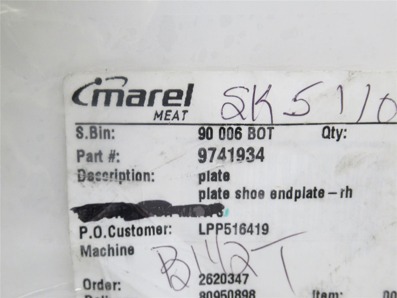 Marel 9741934; Plate Shoe End Plate; SS; RH