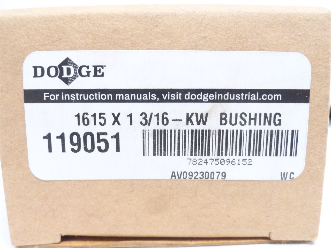 Dodge 1615x1-3/16-KW; Taper Lock Bushing 119051; 1-3/16"ID