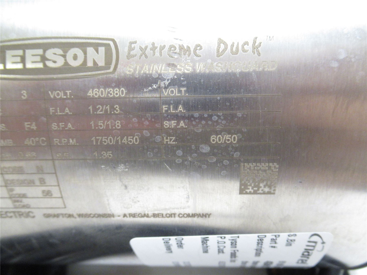 Leeson 117315; Marel Motor 4394513; SS 3/4HP; 460V; 1750RPM