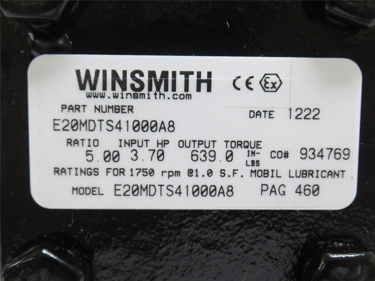 Winsmith E20MDTS41000A8; Gear Reducer; RA; 5:1 Ratio; 3.7HP